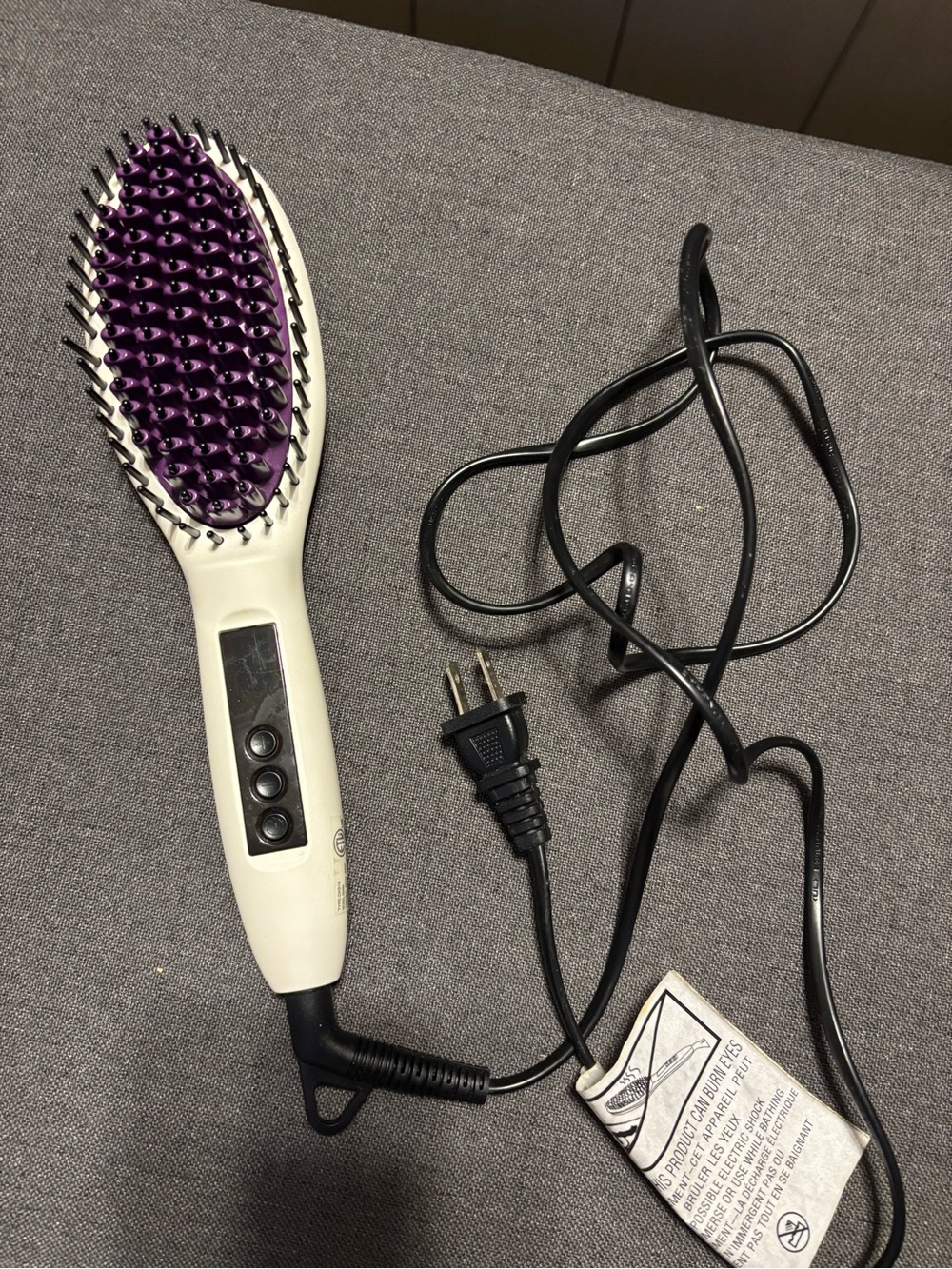 White and Purple Electric Straightening Hair Brush - Unbranded